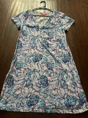 Lilly Pulitzer Pink and Blue Seashell Print Short Sleeve Dress